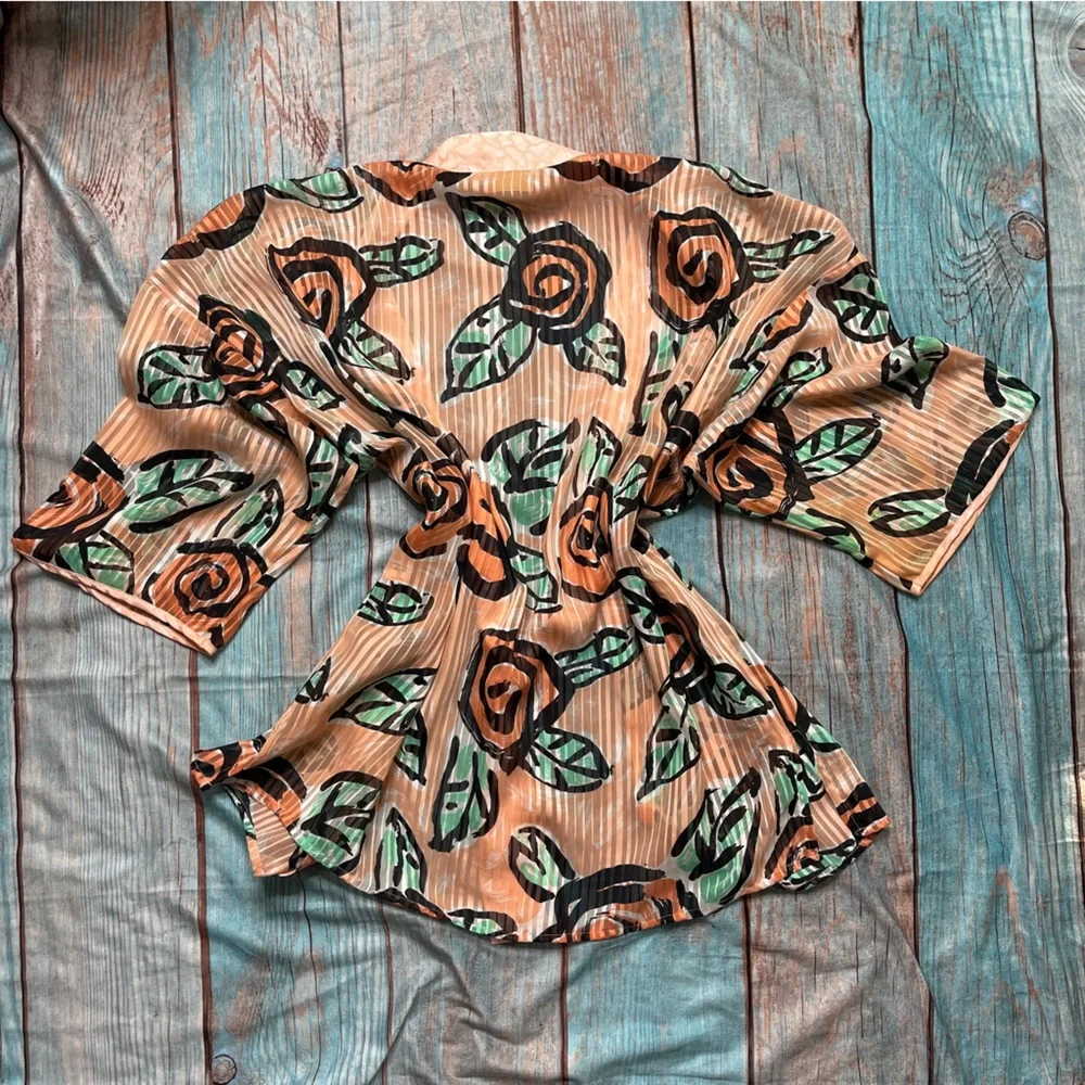 VNTG Victoria's Secret Gold Label Sheer Rose Bed Kimono Robe - Picture 2 of 12